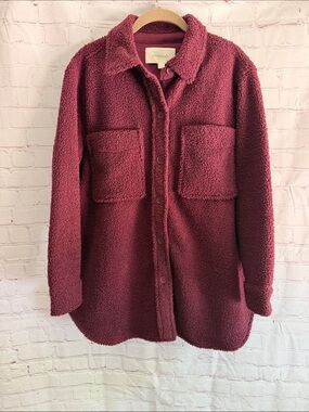 ecothreads Women's Burgundy Sherpa Button-Front Shacket size medium